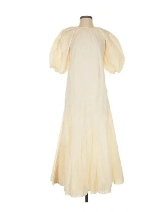 RHODE,Chloe Cotton Puff Sleeve Dress Ecru Open-Back Boho Luxury Resort Size L - Picture 2 of 8